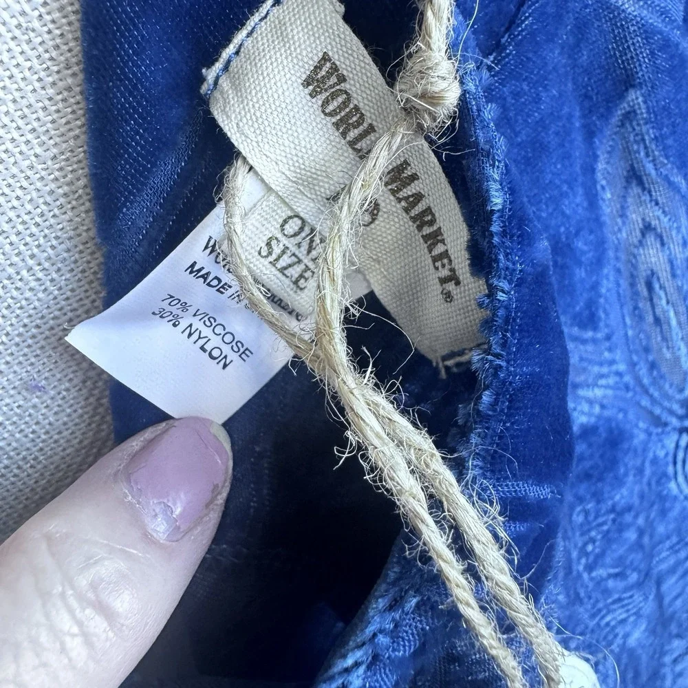 NEW Navy Blue  Kimono World Market Velvet Burnout Open Jacket Wrap One Size NWT